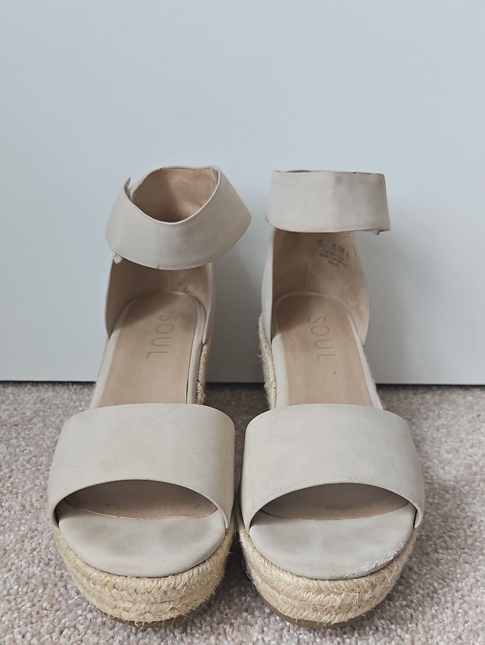 SOUL Naturalizer Beige Espadrille Platform Sandals Ankle Strap Women's Size 7.5